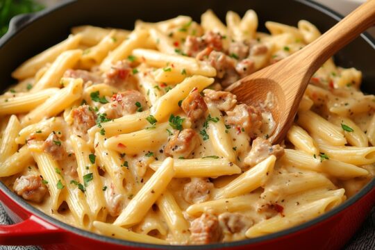 Nie wiesz, co ugotować? Ten jednogarnkowy makaron z kurczakiem i bekonem uratuje Twój obiad