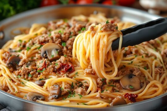 Nigdy nie jadłam tak pysznego makaronu! Magia jednej patelni z mieloną wołowiną i grzybami
