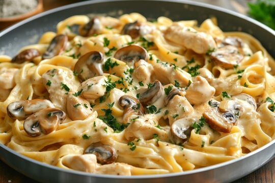 Przepis na kurczaka Fettuccine Alfredo z grzybami – kremowy, bogaty i taki łatwy!