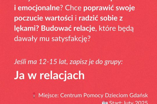 Mieszkasz w Trójmieście? 
Masz dziecko w wieku 12-15 lat, które ma problemy z em...