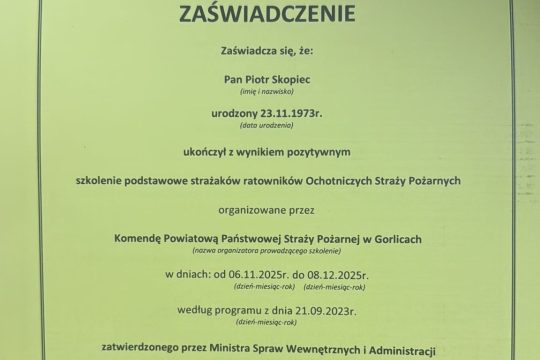 Nasz niezastąpiony Piotr Skopiec ukończył z wynikiem pozytywnym szkolenie podstawowe strażaków–ratowników Ocho...