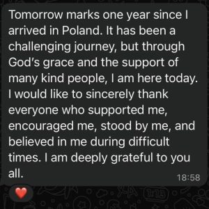 Taką wiadomość dostaliśmy wczoraj od Ilyasa z Somalii. Dziś mija rok, od kiedy Ilyasowi udało się w końcu prz...