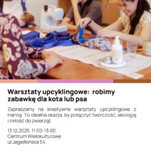 W sobotę, 13 grudnia, zapraszamy do Centrum Wielokulturowego na dwa warsztaty kreatywne....